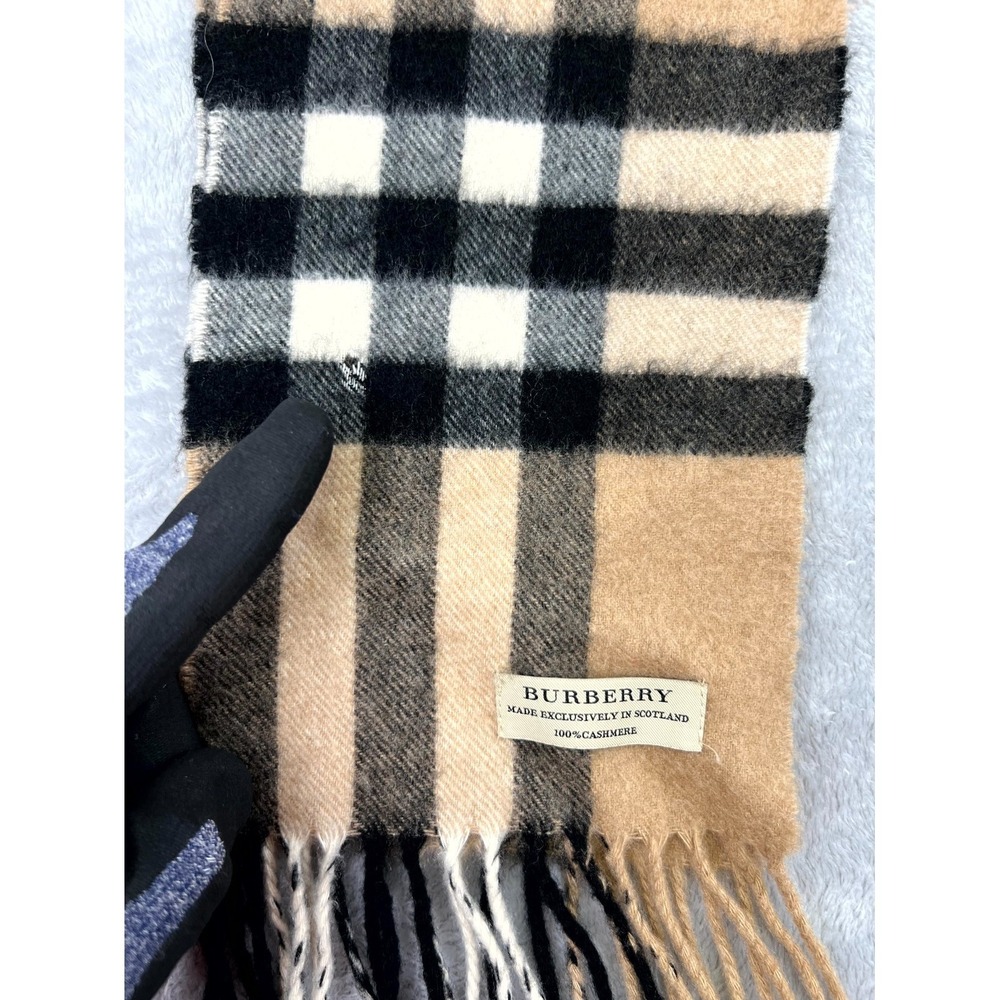 Burberry Cashmere Scarf Camel Iconic Classic Nova Check 48" x 6" Fringe Scotland - Picture 3 of 10